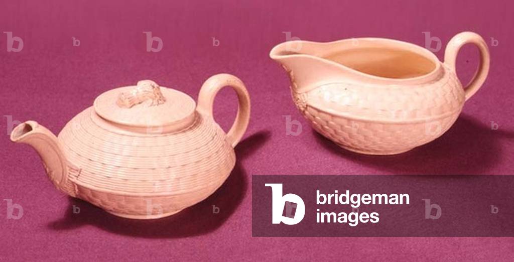 Wedgwood caneware teapot and milk jug, c.1860 (ceramic)