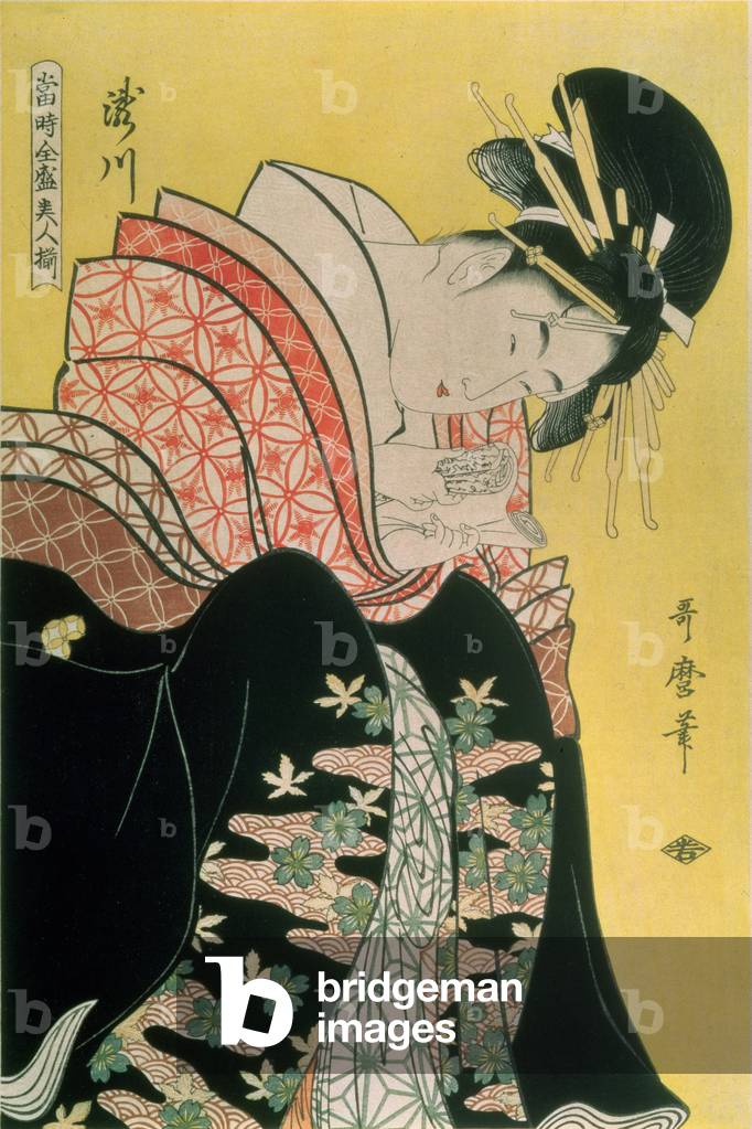 Takigawa from the Tea-House. Painting by Kitagawa Utamaro - Bridgeman Images