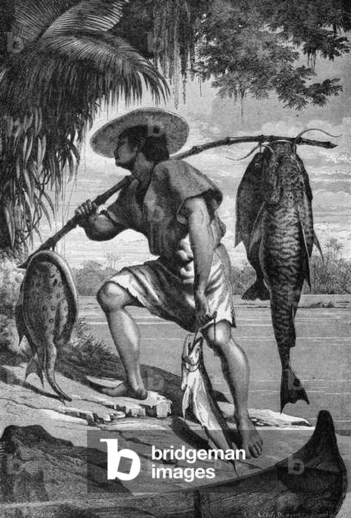 One of our Mojo Indians returning from fishing, from 'The Amazon and Madeira Rivers', by Franz Keller, engraved by A. Closs, 1874 (engraving)