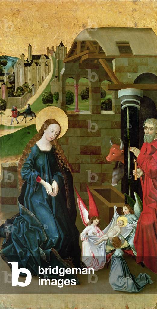 "Adorazione del Bambino Gesù (pannello laterale di un trittico)", C15th Secolo di Schwabian School