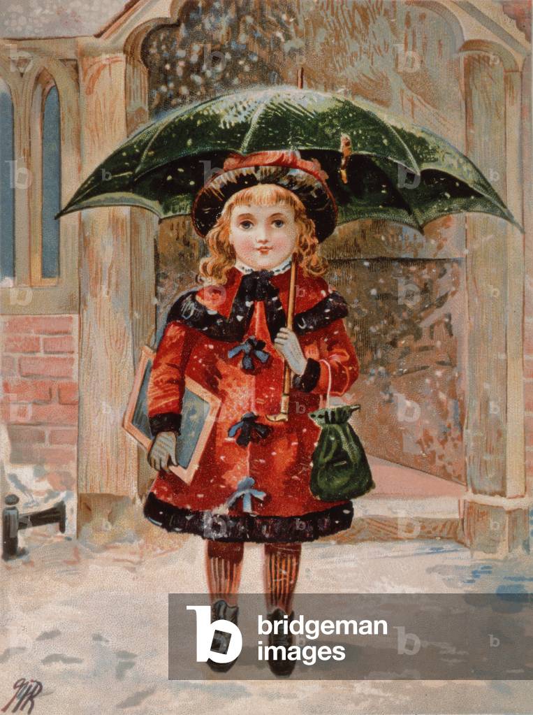 Young Girl with Green Umbrella, Victorian card