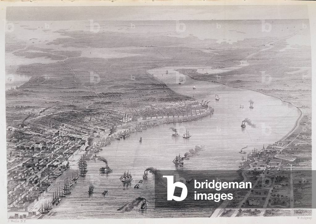 Bird's-Eye View of New Orleans, from 'The History of the United States', Vol. II, by Charles Mackay, engraved by W. Ridgeway, c.1830 (engraving)