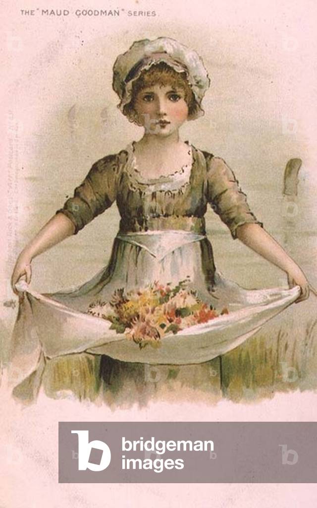Little Girl with Flowers in her Apron (colour lithograph)