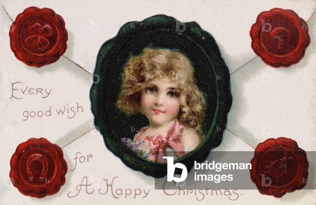 Girl with Pink Ribbon, Victorian postcard