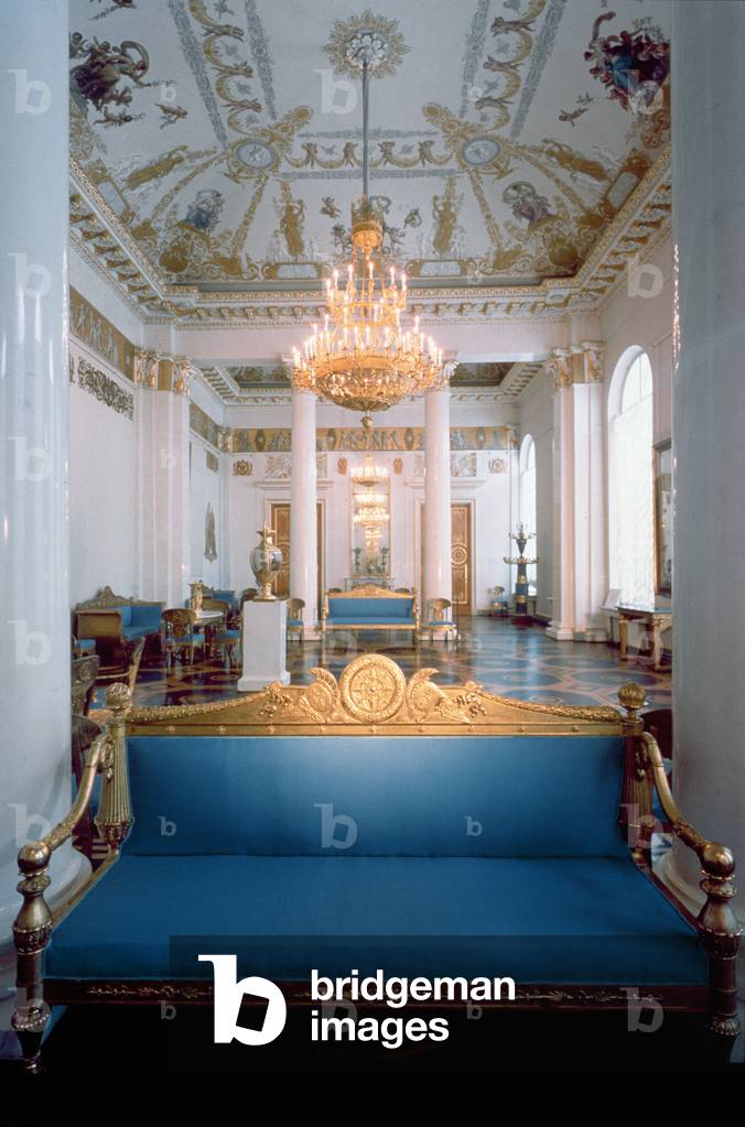 White Hall, with Empire furniture designed by Carlo Rossi (1775-1849) and frescoes by Antonio Vighi, Michael's Palace, St.Petersburg