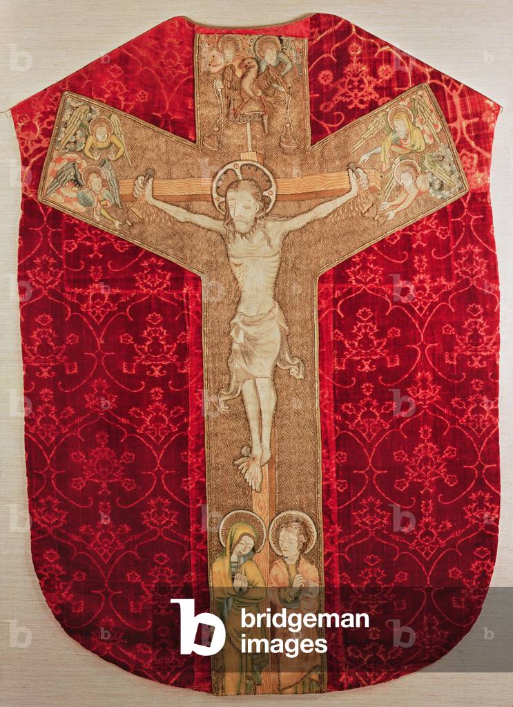 Embroidered orphrey on Bohemian chasuble depicting the Crucifixion with Virgin and Angels, late 14th century (textile)
