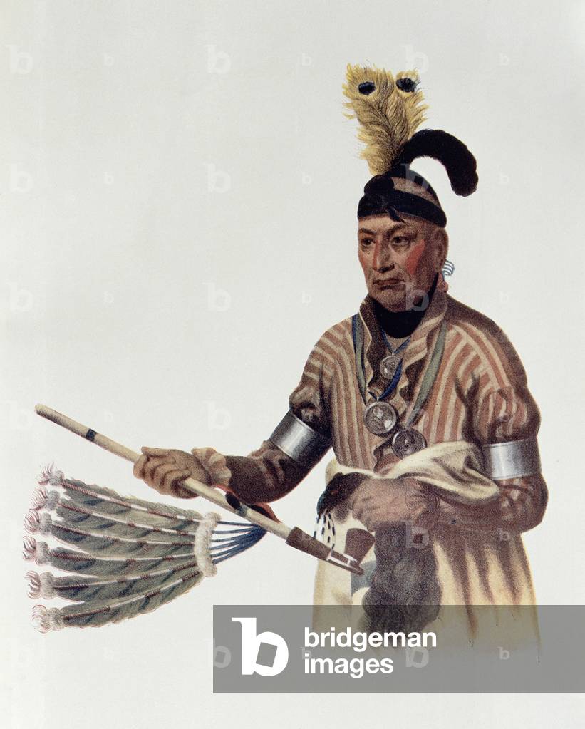 Naw-Kaw or 'Wood', a Winnebago Chief, illustration from 'The Indian Tribes of North America, Vol.1', by Thomas L. McKenney and James Hall, pub. by John Grant (colour litho)