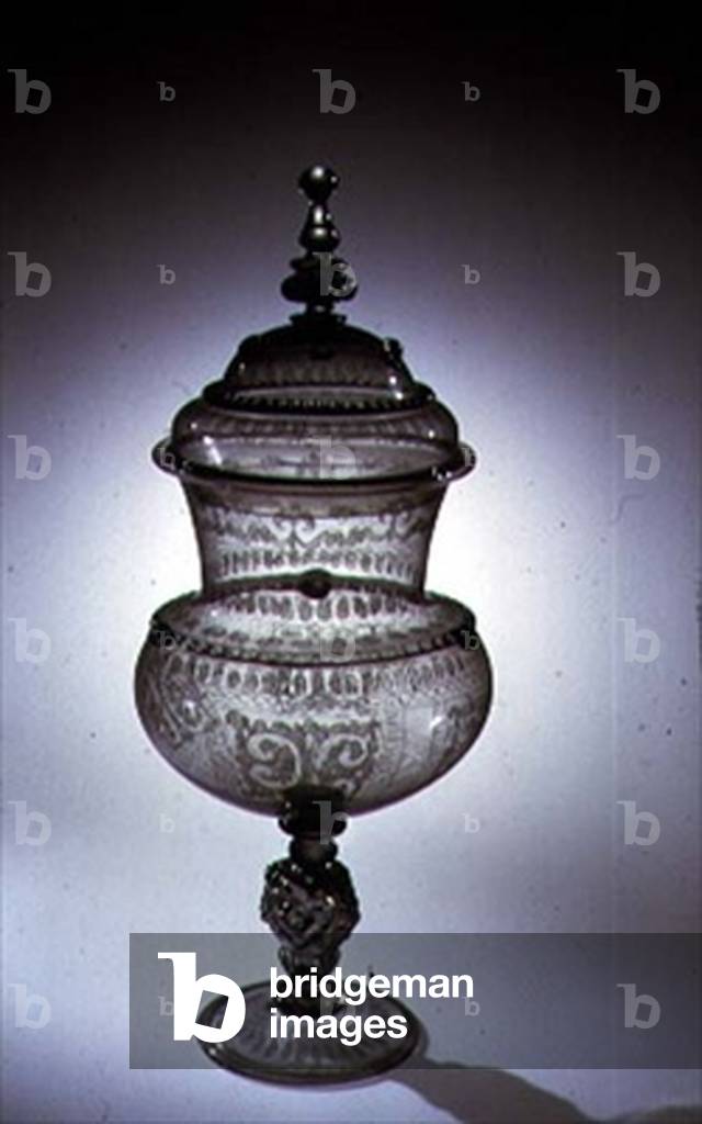 Venetian style goblet with cover, diamond point engraving and gilding, Innsbruck, c.1580 (glass)