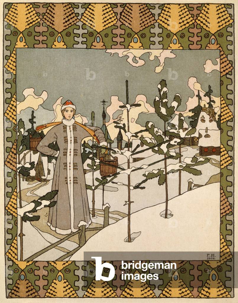 Illustration from a Russian story book: Gorshenya Snyegvrocka (colour litho)