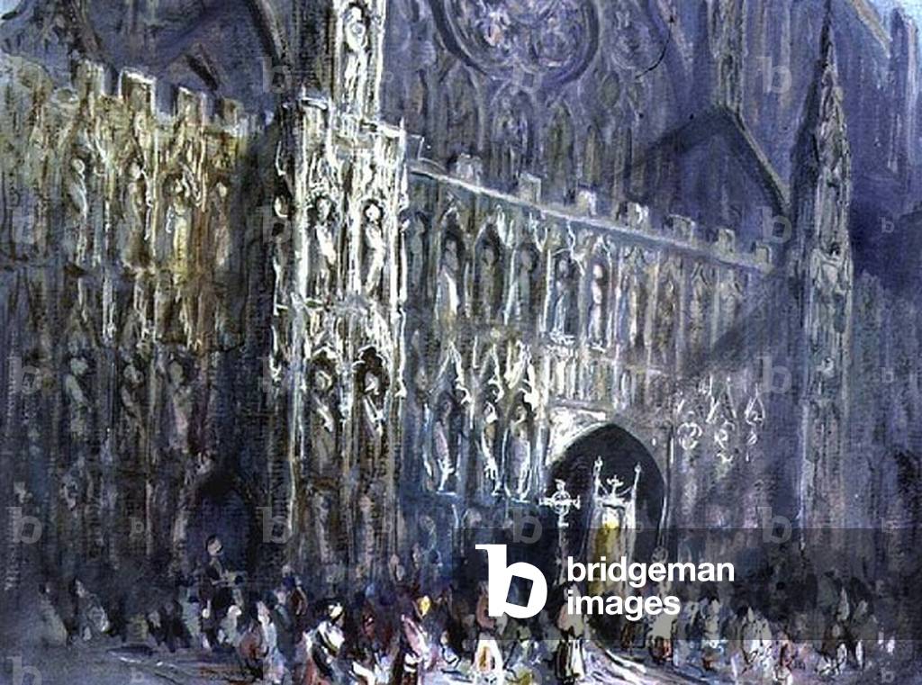 The West Front of Exeter Cathedral, with a Religious Procession in the Foreground