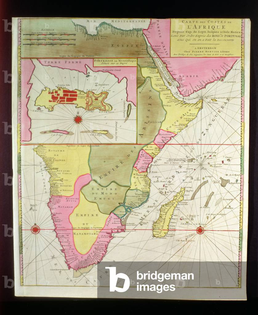 Map of the Countries of Africa, including a detail of the Fortress of Mozambique, Portuguese, c.1700