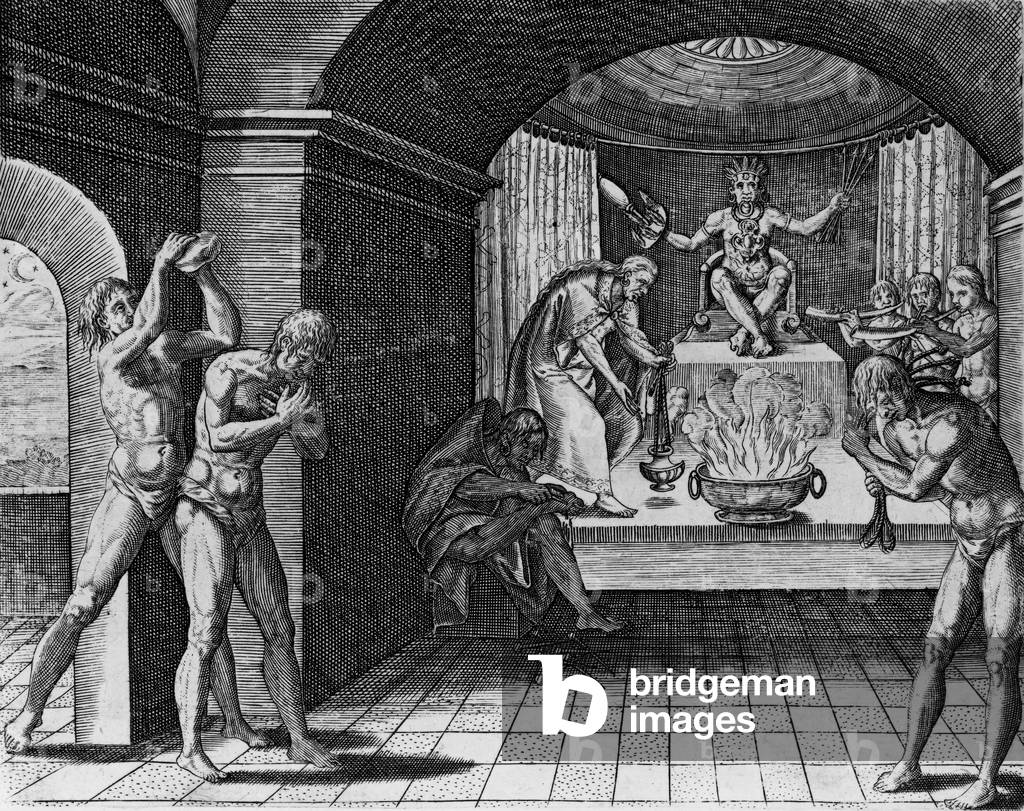 "Bußgottesdienst der mexikanischen Indianer", 1602 von Jacques Le Moyne, b/w