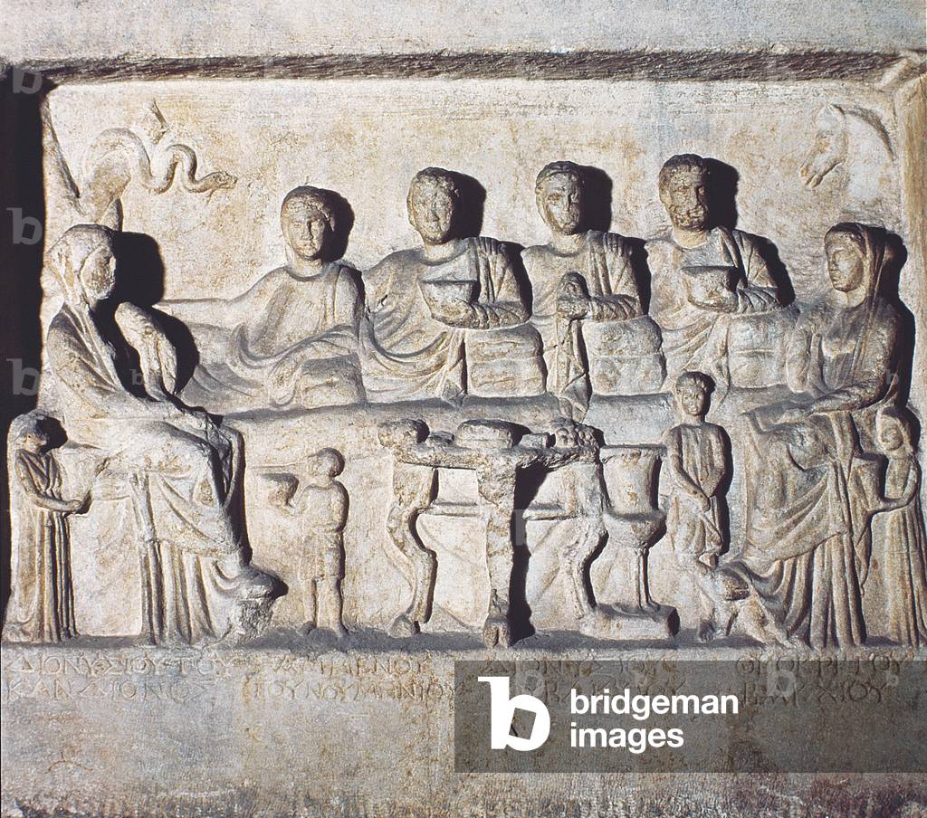 Beerdigung Bankett Szene aus einem Stela Relief, Griechisch (Stein)