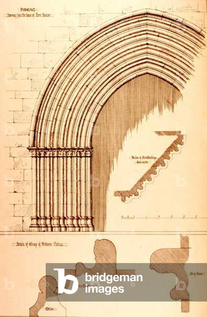 Doorway from the House of Pierre Raleine, Figeac, France, from 'Examples of the Municipal, Commercial, and Street Architecture of France and Italy from the 12th to the 15th Century', publ. by W.Mackenzie, 1841 (engraving)
