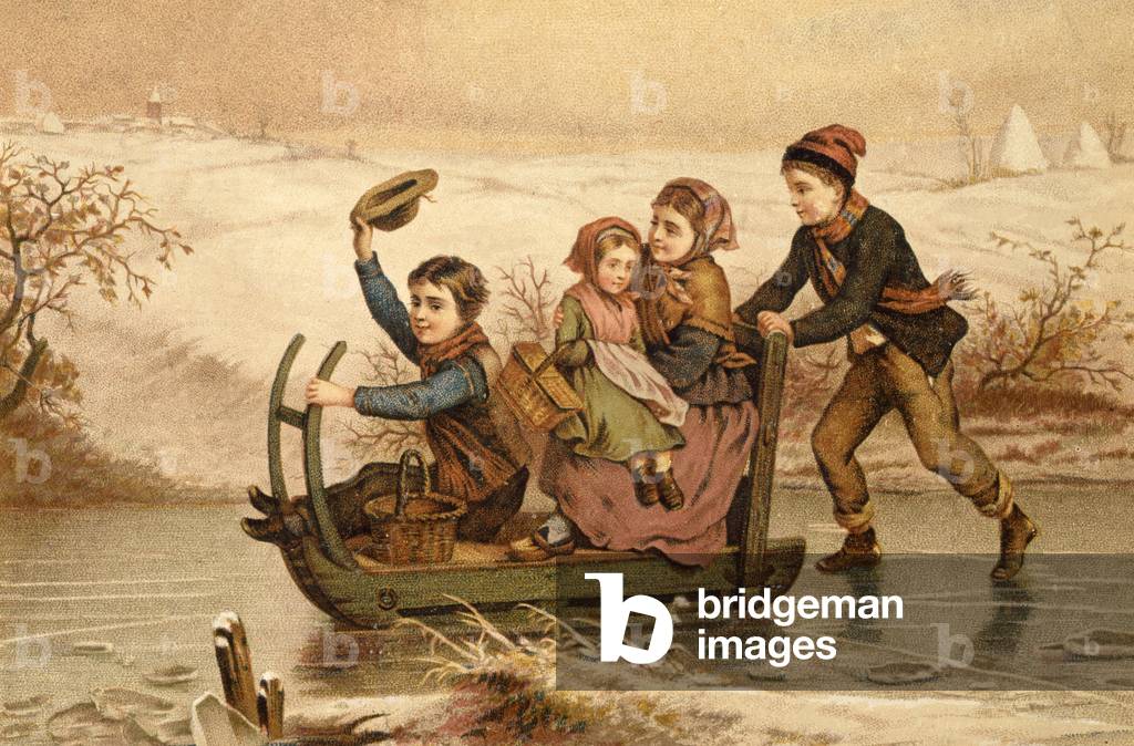 The sleigh on ice, postcard