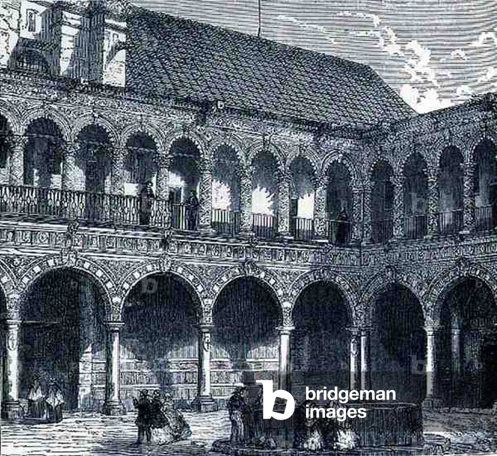 The Cloister of the Convent of La Merced, Mexico, from 'The Ancient Cities of the New World', by Claude-Joseph-Desire Charnay, pub. 1887 (engraving)