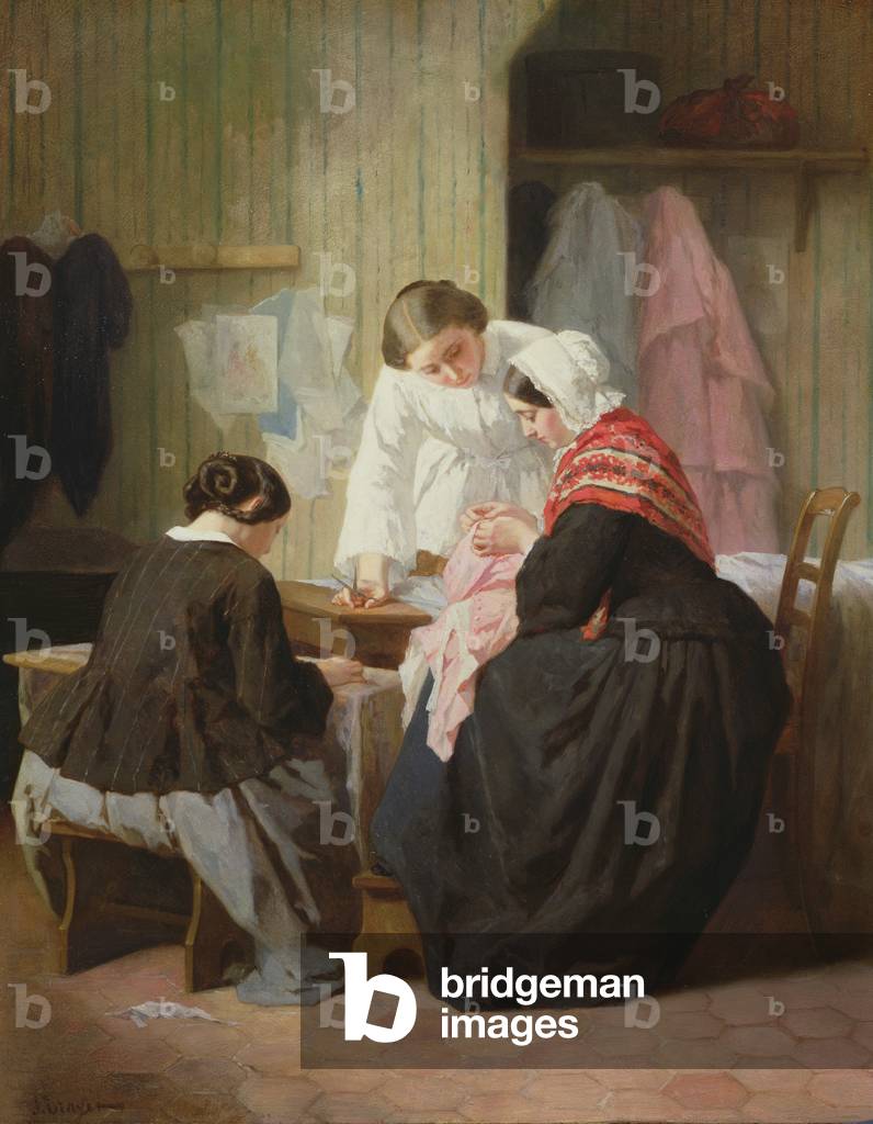 Ladies Sewing (oil on panel)