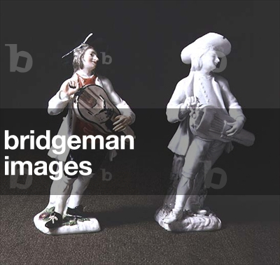 Hurdy gurdy players: left - Meissen, c.1748 & right - Chelsea, c.1753 (porcelain)