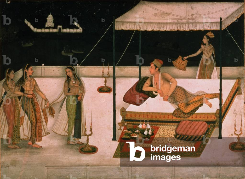 A Mughal prince receiving a lady at night, c.1680-90, Mughal