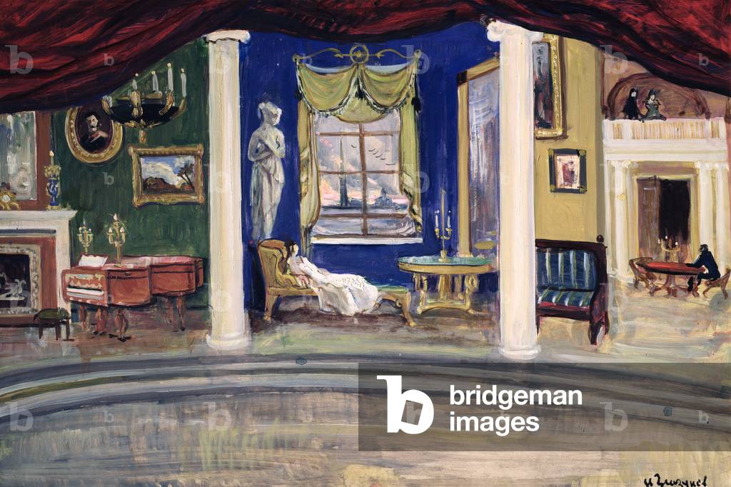 Bühnenbild für das Ballett “The Masquerade” von Aram Khachaturian (1903-78) (tempera auf Karton)