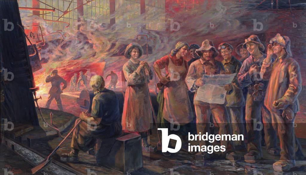 Immagine di Dipinto "Prima del lavoro a turni", 1937 di Alexei Volter