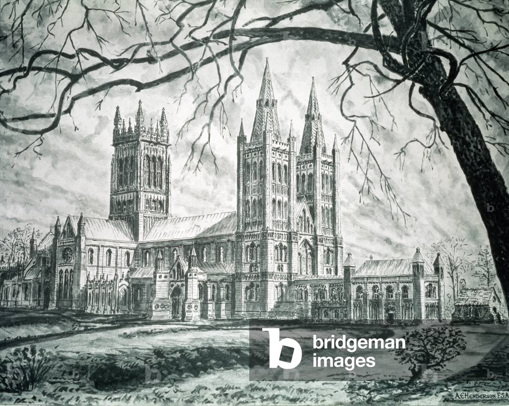 Glastonbury Abbey drawing by A.E.Henderson