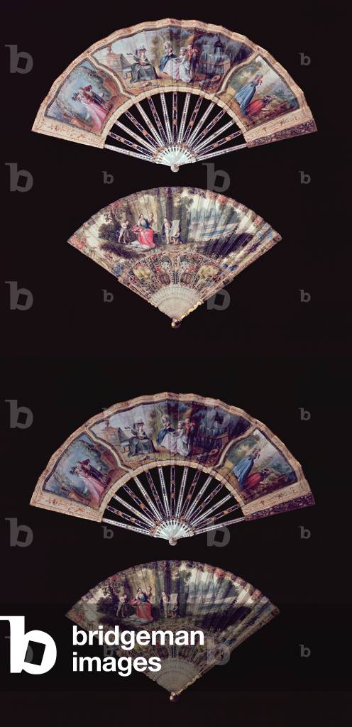 Fan with silk mount, painted by Binet, c.1785 and three painted fans, one depicting Astronomy, mid 18th century (silk)