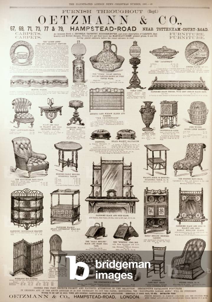 Advertisement for Oetzmann & Co., from 'The Illustrated London News', December 1881 (engraving)