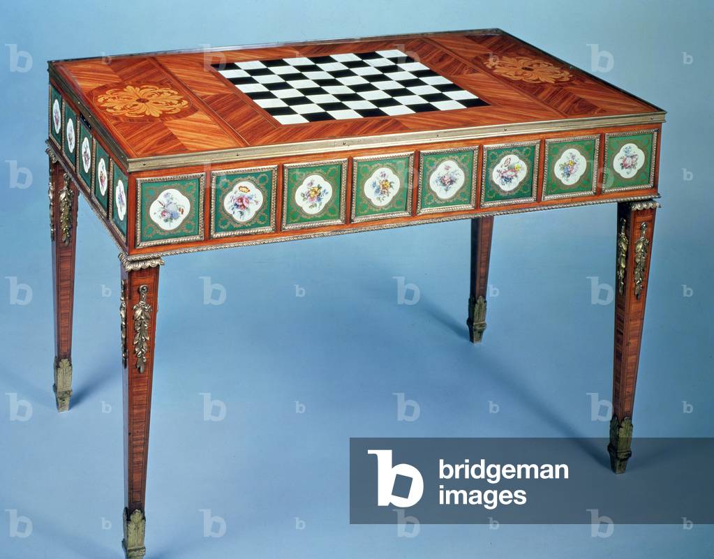 Sevres games table with porcelain plaques inset, 1775 (porcelain and tulipwood)