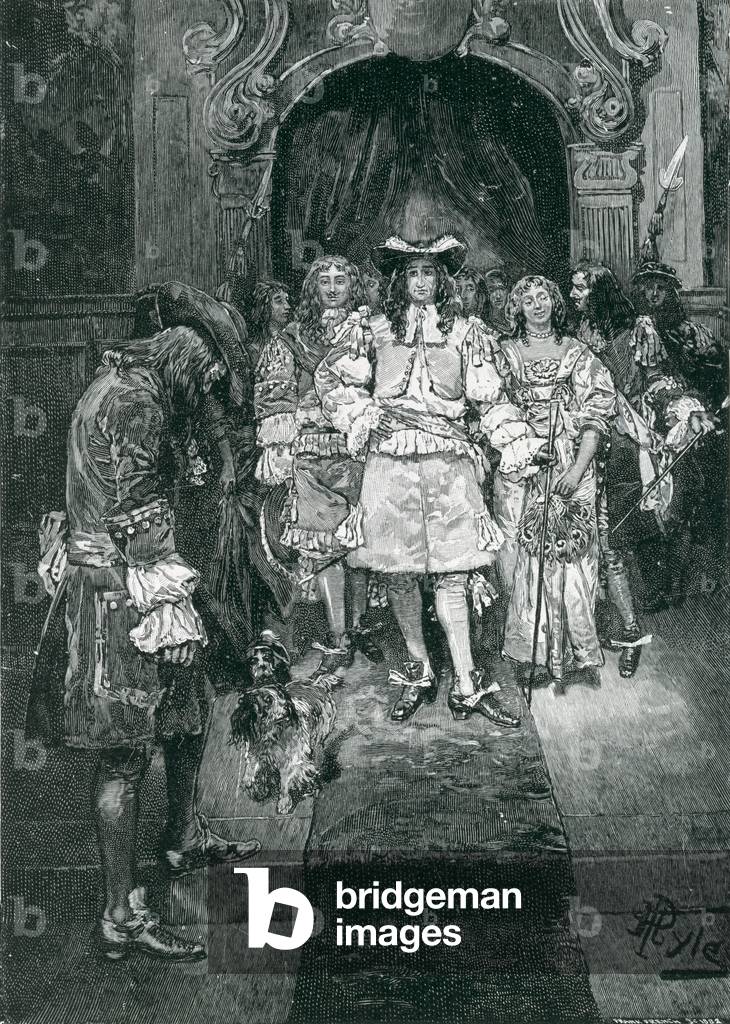 Quaker and King at Whitehall, engraved by Frank French (1850-1933) illustration from 'The Early Quakers in England and Pennsylvania' by Howard Pyle, pub. in Harper's Magazine, 1882 (litho)