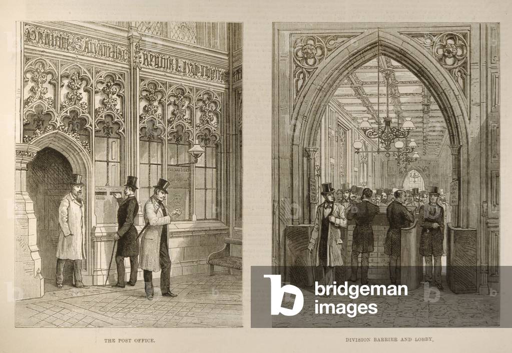 The House of Commons: The Post Office and the Division Barrier and Lobby, from 'The Illustrated London News', 18th February 1882 (engraving)