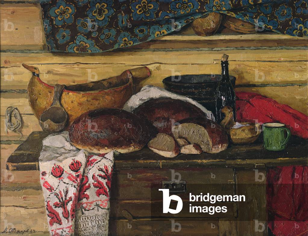 Stillleben mit Brot, Salz und einer Schale