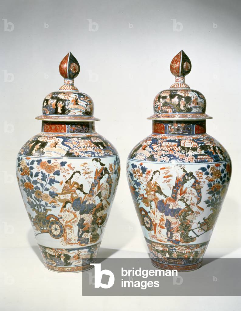 Pair of Imari baluster vases and covers (ceramic)