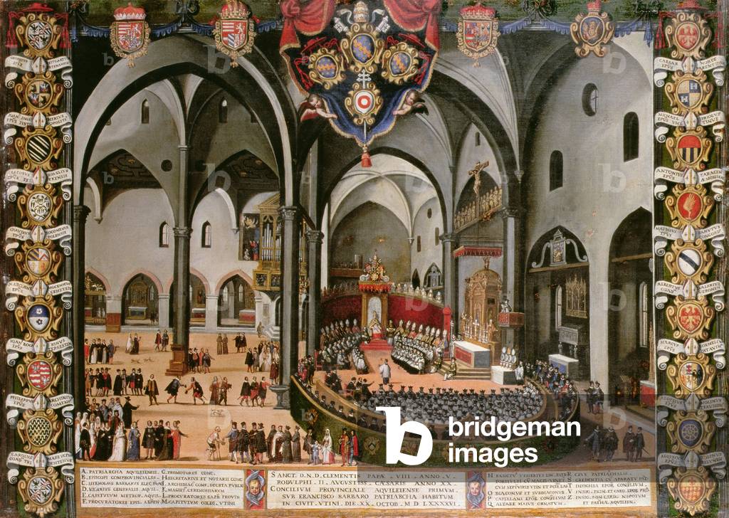 Organ door depicting the Council of Aquileia in 1596 at Udine (oil on panel)