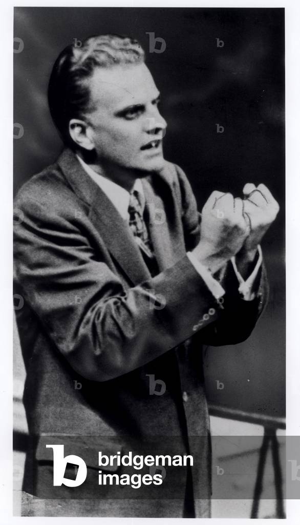 Billy Graham (b.1918) at a religious rally in Madison Square Gardens, New York, 15th May 1957 (photo)