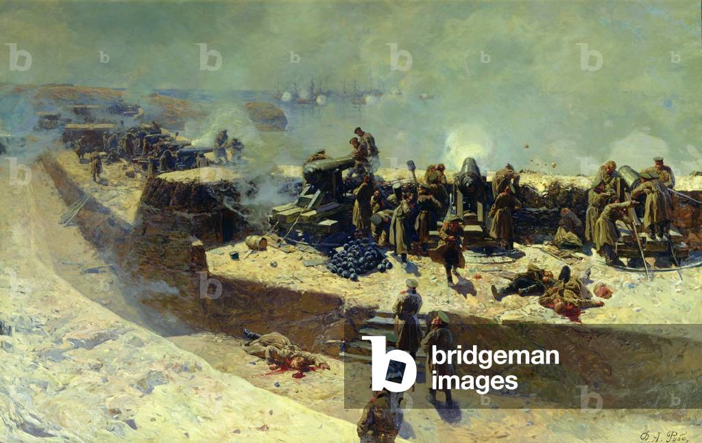 The Alexander battery attacking the English-French fleet on October 5th 1854, 1905 (oil on canvas)