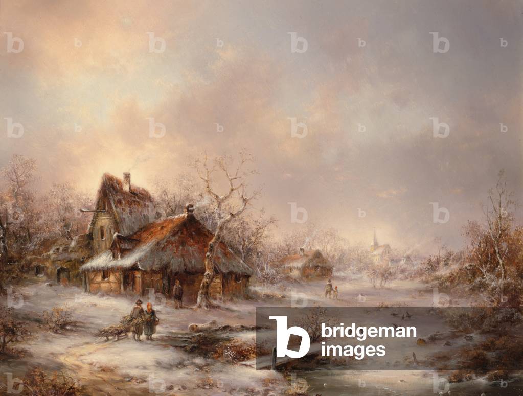 Snowy Landscape with Cottages