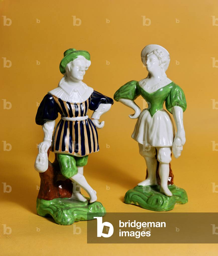 Rockingham figurines from the Commedia dell'Arte in 16th century costume, c.1830 (porcelain)