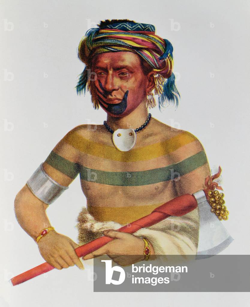 Shau-Hau-Napo-Tinia, an Iowa Chief, 1837, illustration from 'The Indian Tribes of North America, Vol.1', by Thomas L. McKenney and James Hall, pub. by John Grant (colour litho)