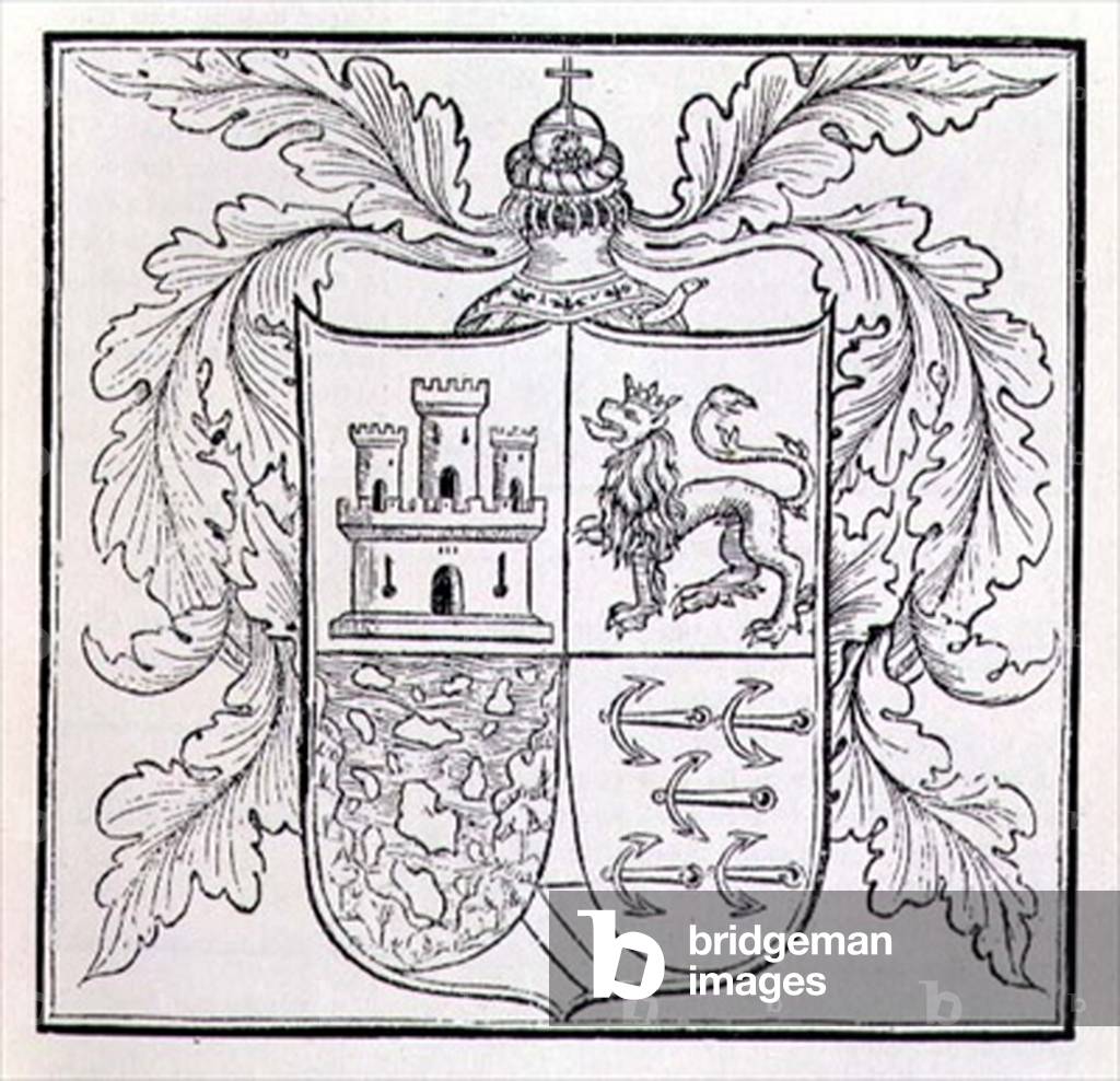 Arms of Columbus, from 'The Narrative and Critical History of America', edited by Justin Winsor, London, 1886 (engraving)