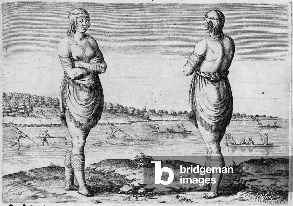 Indian Woman of Secoton, engraved by Theodor de Bry (1528-1598) (engraving)