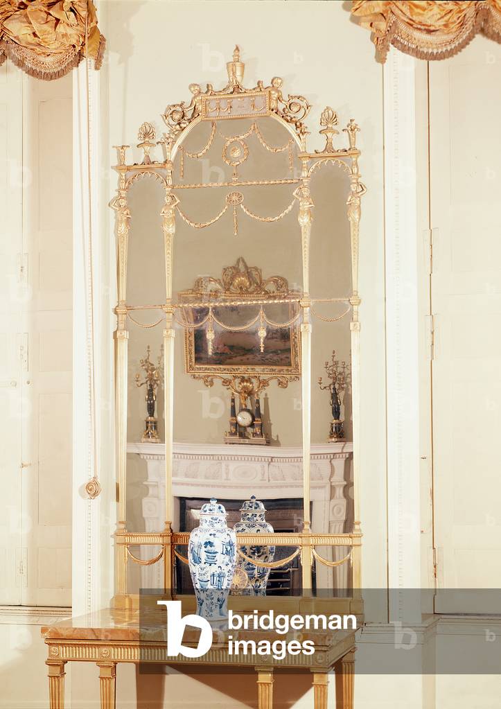 Side-table and pier glass, carved and gilded, designed by Robert Adam, 1777