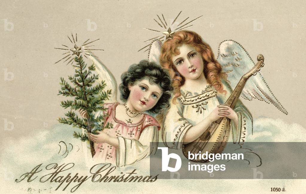 Angels with a Lute, Victorian postcard