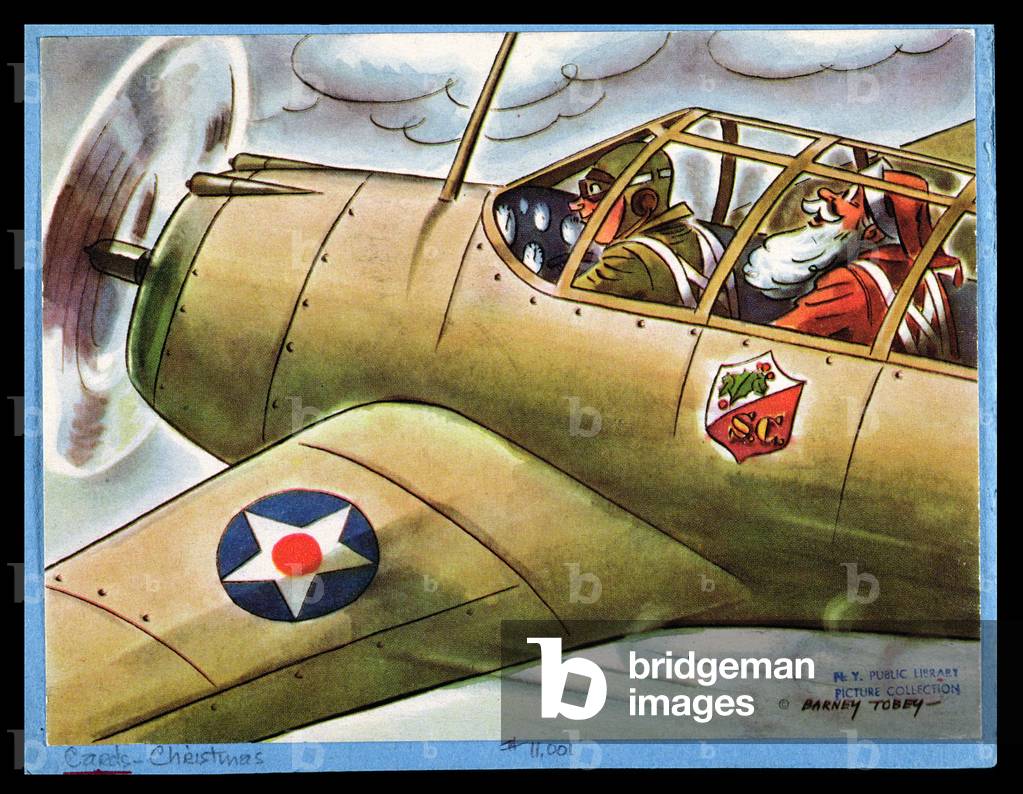Santa Claus in an Aeroplane, Christmas card by Barney Tobey