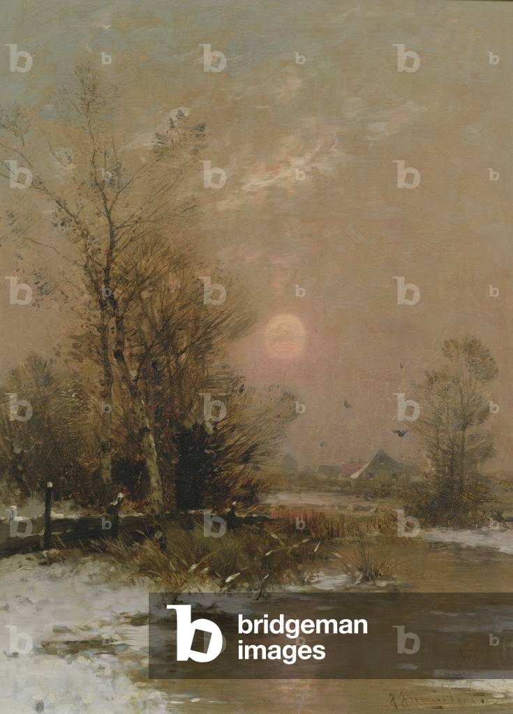 Immagine di Dipinto "Tramonto invernale (olio su tela)", 19th Secolo di Johann II Jungblut
