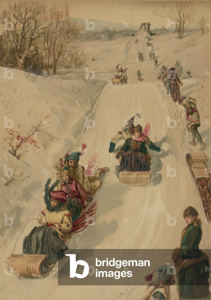 Tobogganing, 1886 (aquatint)