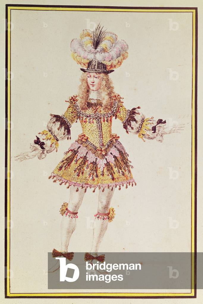 Kostümdesign für männliche Tänzer, um 1660 (Stift, Tinte, w/c & Gold auf Pape)