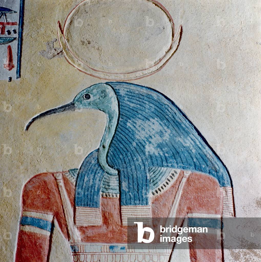 The god Thoth, from the Tomb of Prince Khaemwaset II, son of Ramesses III (c.1187-1156 BC) New Kingdom (painted limestone)
