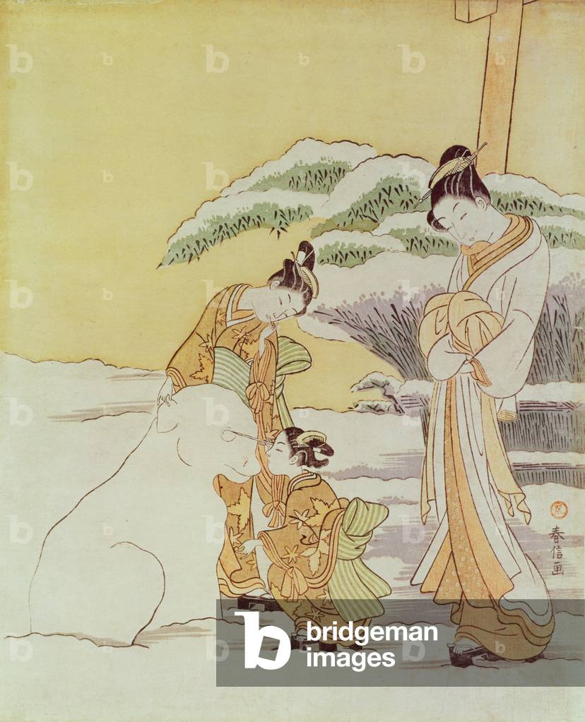 Snowdog, (colour woodblock print)