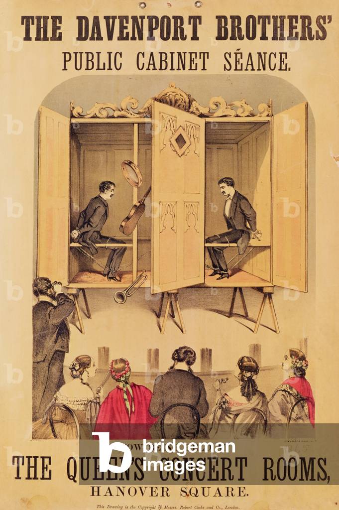 Poster advertising a psychic performance by the Davenport Brothers, 1865 (colour litho)